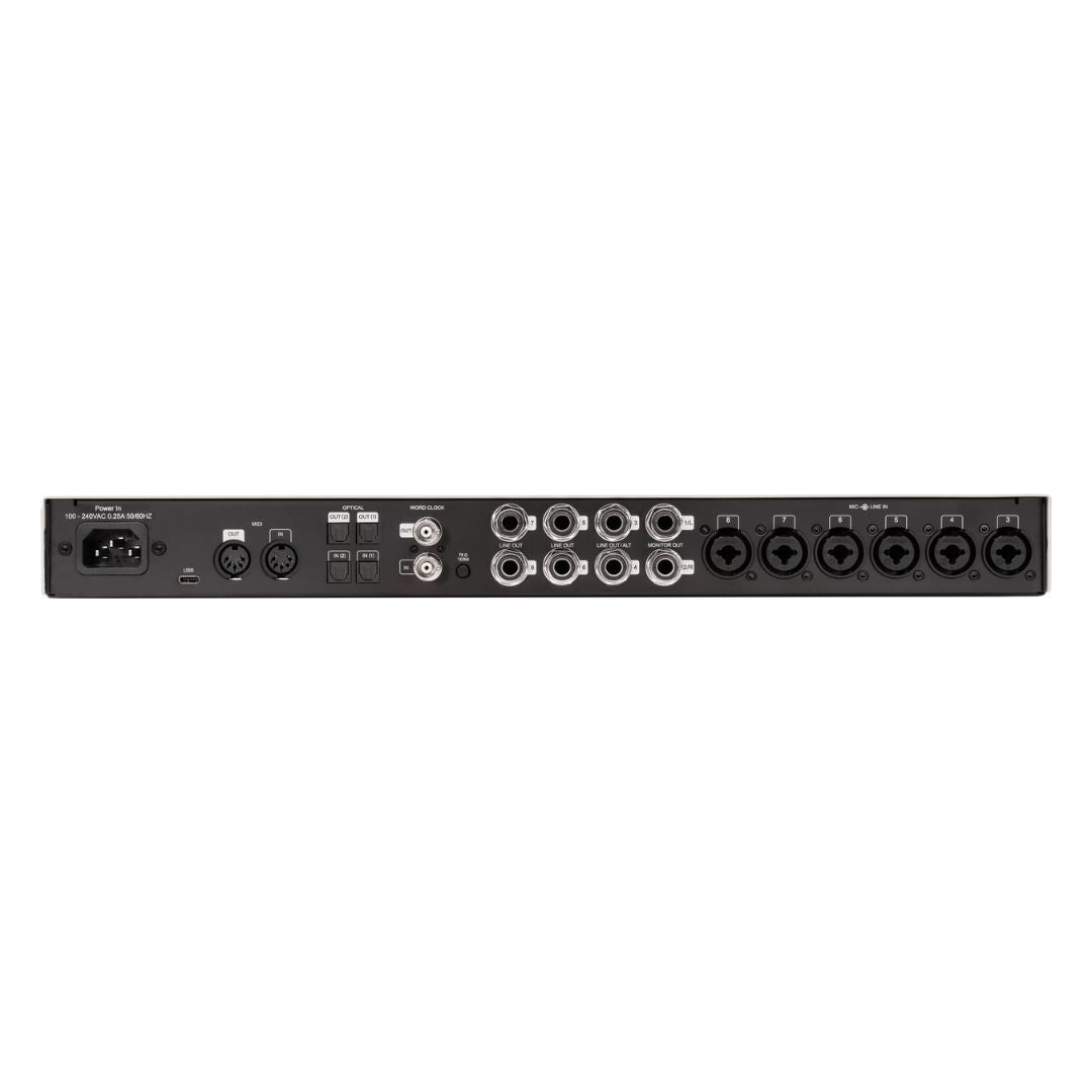 Rear view of Universal Audio Volt 876 USB Recording Studio on white background