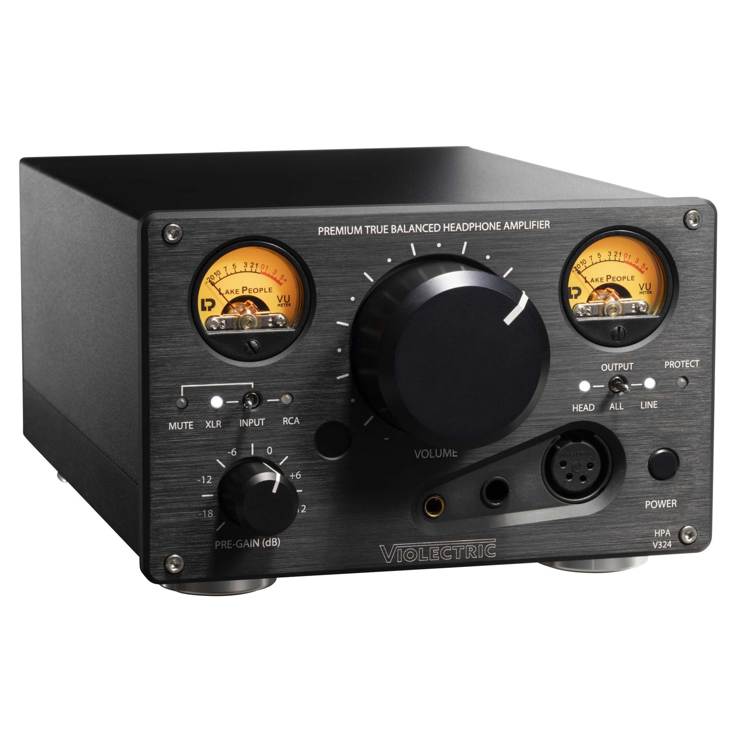 Angled view of Violectric HPA V324 Headphone Amplifier on white background