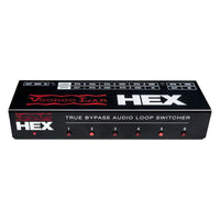 Angled front view of Voodoo Lab HEX True Bypass 6-Loop Audio Switcher on white background