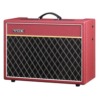 Angled view of Vox AC15 Custom Tube Guitar Amplifier Classic Vintage Red on white background