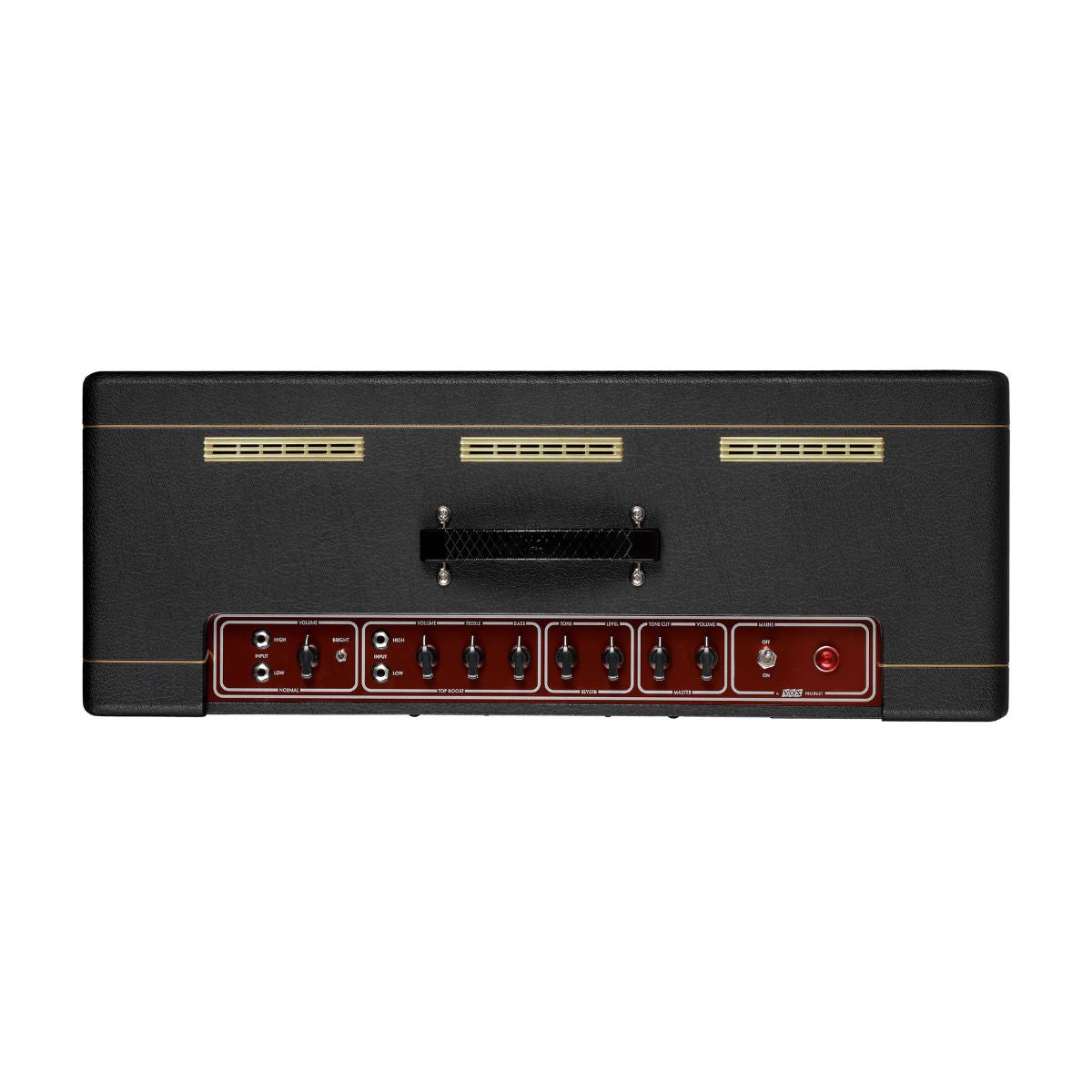 Top control panel view of Vox AC30 Hand-Wired Head on white background