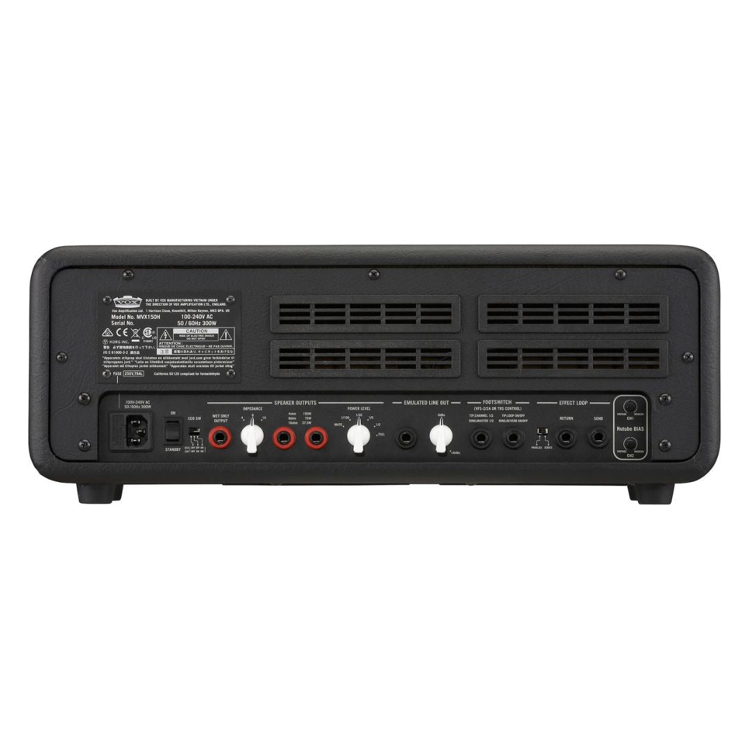 Rear view of Vox MVX150H 150W Amplifier Head on white background