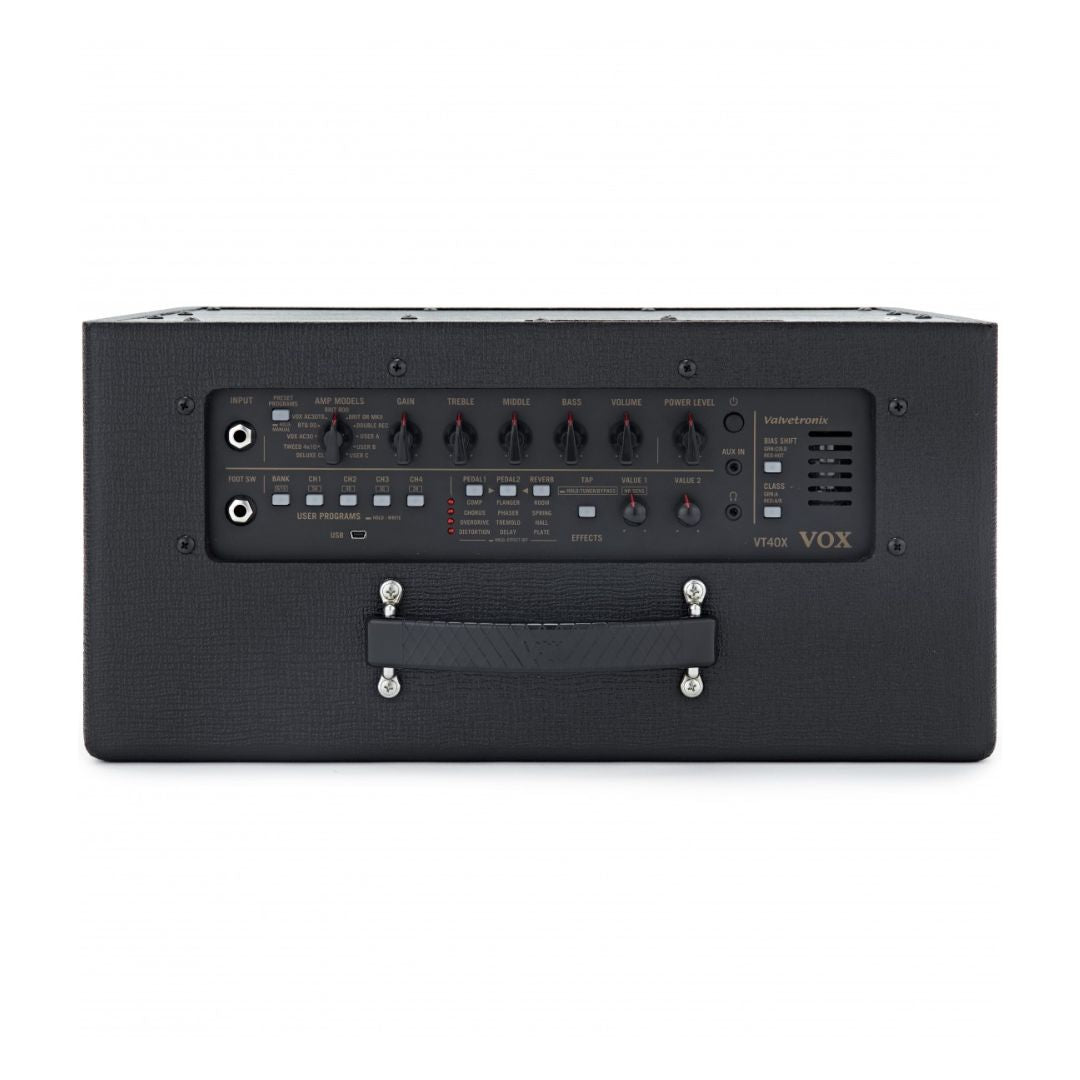 Top view of Vox VT100X Modeling Electric Guitar Amplifier on white background
