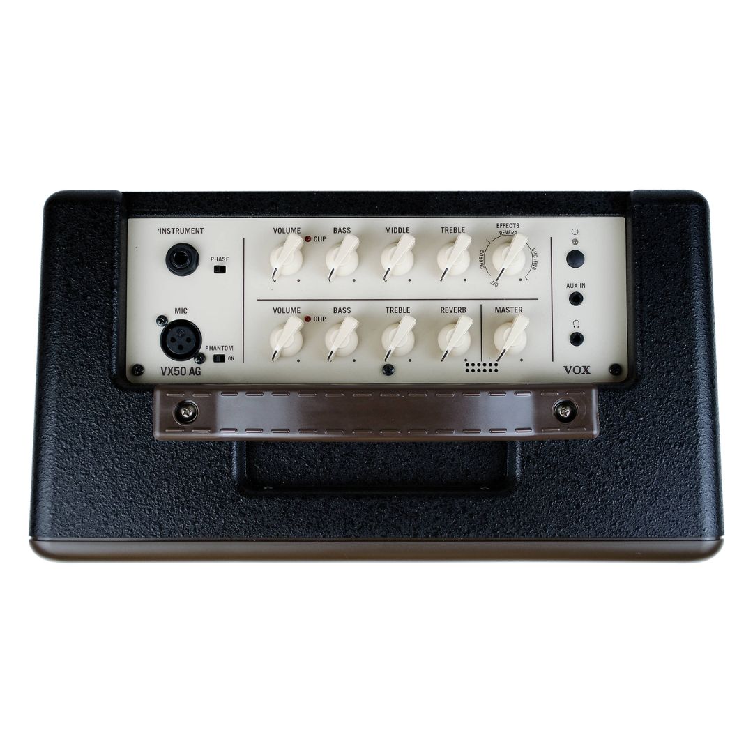 Top view of Vox VX50AG Acoustic Guitar Amplifier on white background