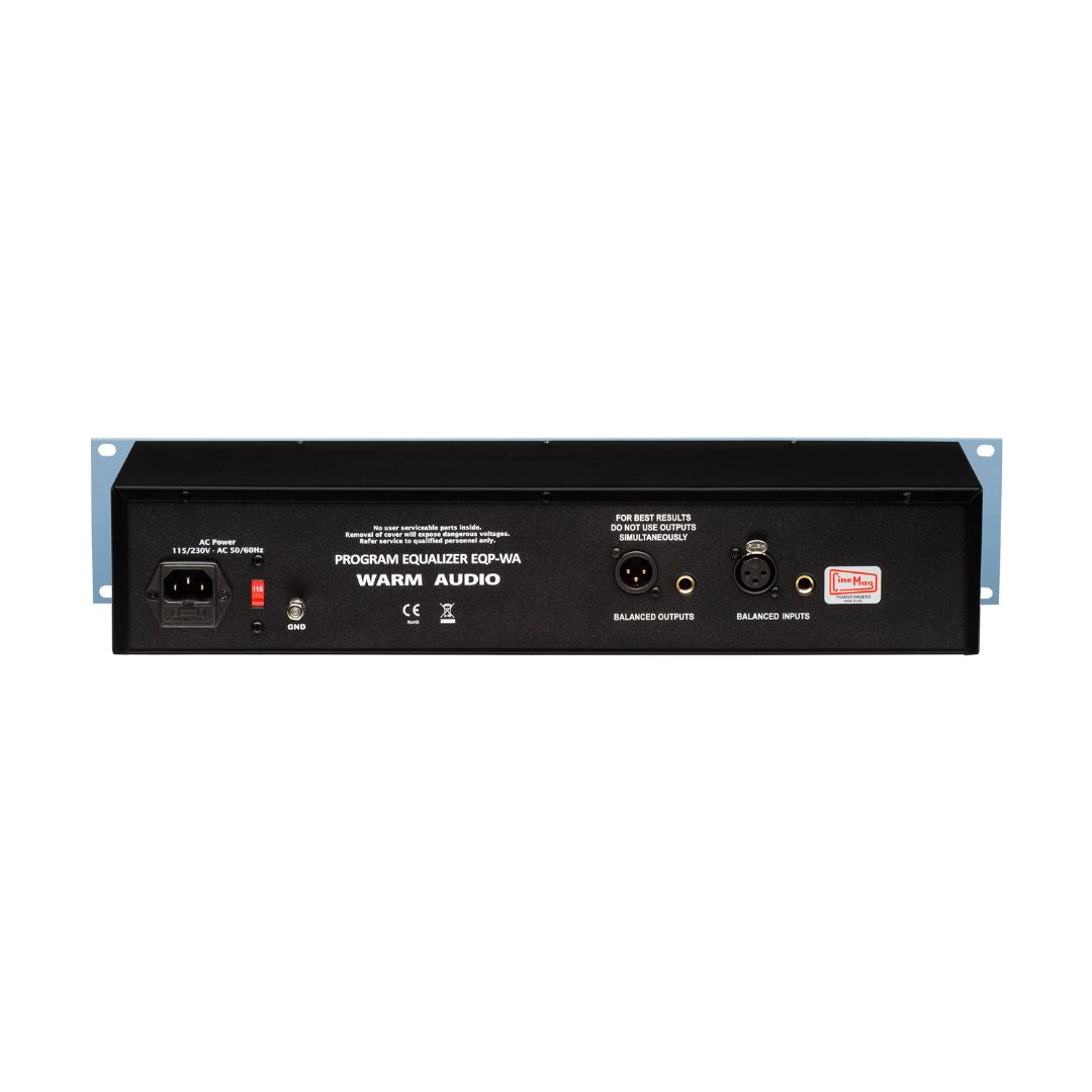 Back panel of an audio equalizer with brand name on a white background