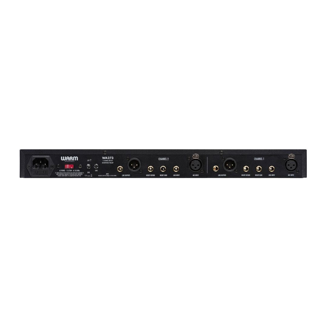 Rear panel exposing ports of black rackmount effects on white background