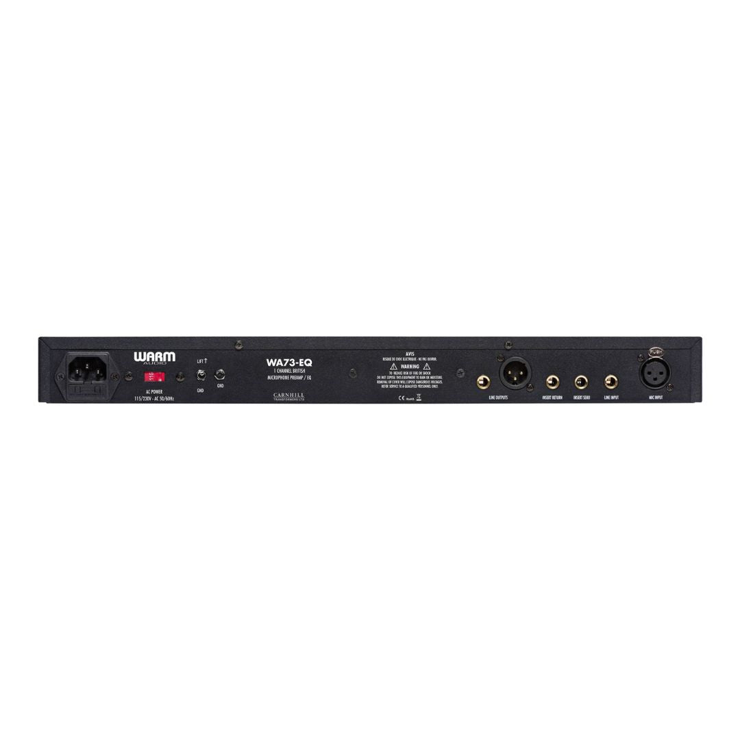 Back panel of a Warm Audio WA73-EQ microphone preamp on a white background