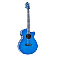 Front view of Washburn Festival Series EA15 Transparent Blue on white background