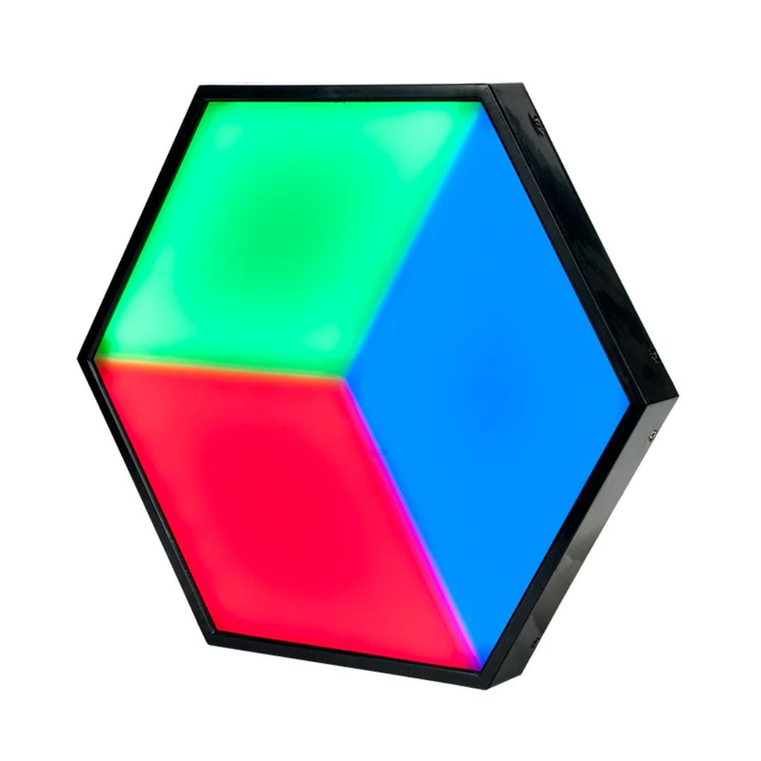 Front view of ADJ 3D Vision Plus Hexagonal LED Panel Single Panel on white background