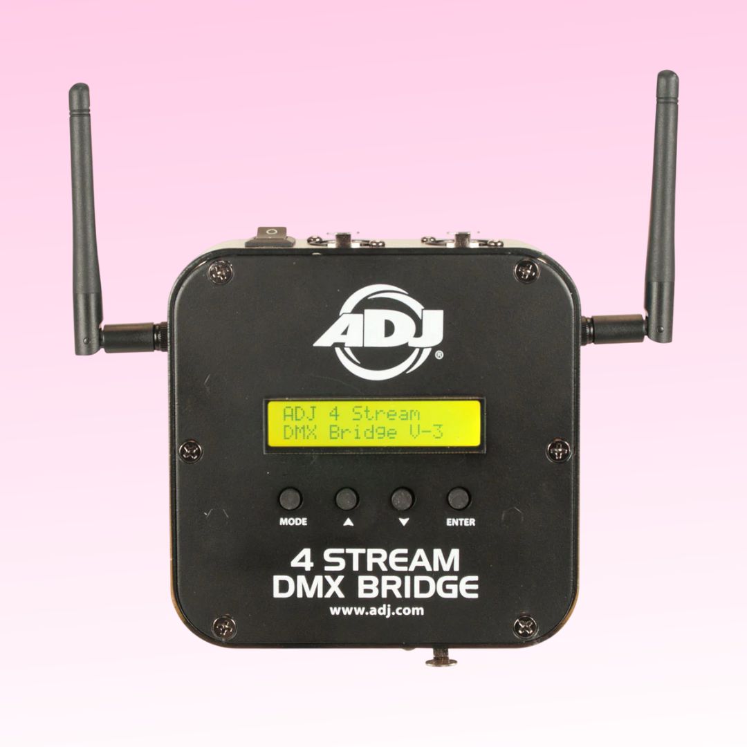 Front view of ADJ 4 Stream DMX Bridge for ADJ Airstream DMX Pro on pink background