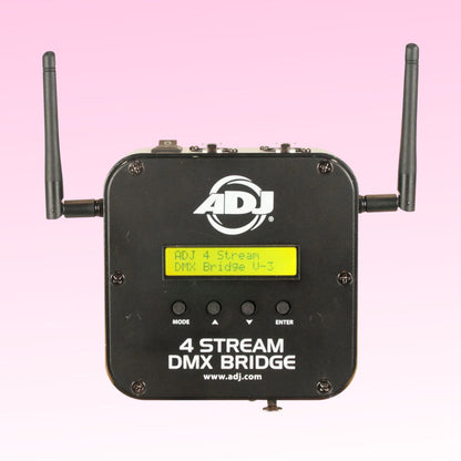Front view of ADJ 4 Stream DMX Bridge for ADJ Airstream DMX Pro on pink background