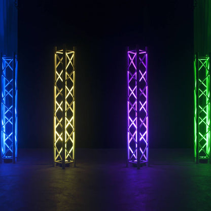 Multiple ADJ 5PX HEX LED Pars beaming multiple colored lights in dim venue