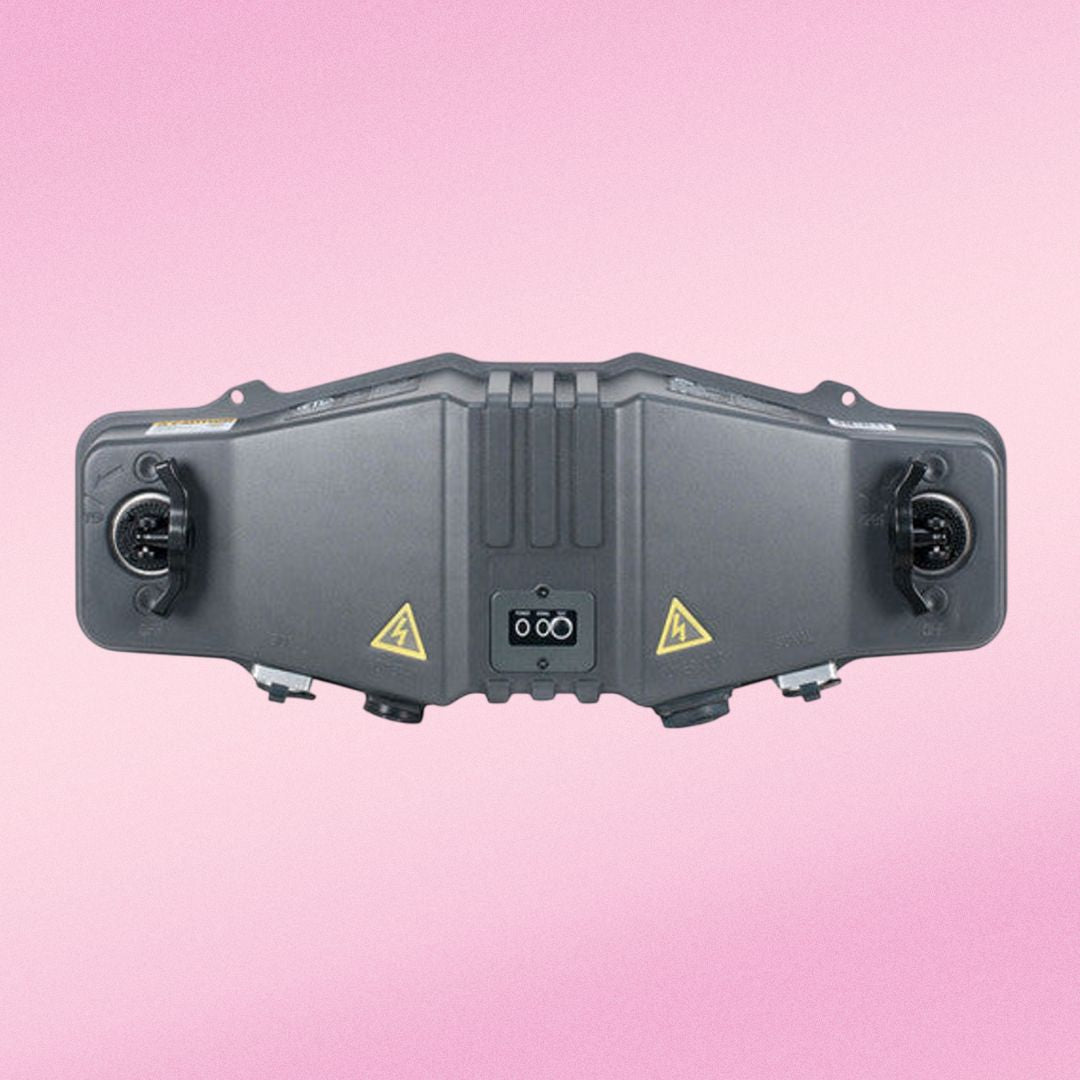 Front view of ADJ AV4IPMB Main Brain with Power Supply and Recording Card on pink background