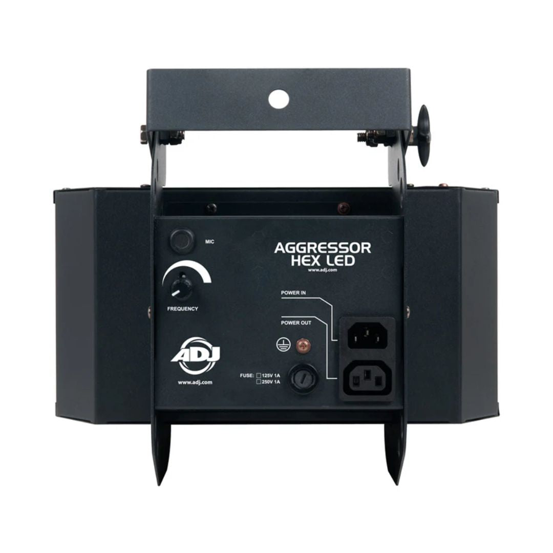 Rear view of ADJ Aggressor Hex LED on white background