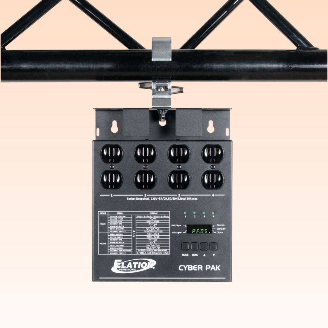 Front view of hanging ADJ Cyber Pak Stage Lighting Controller on orange background