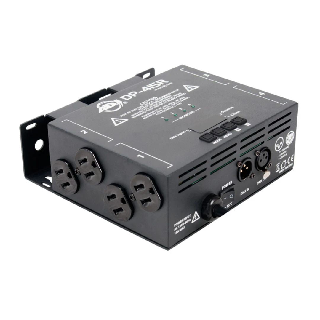 Angled front view of ADJ DP-415R 4-Channel DMX Dimmer / Switch Pack on white background