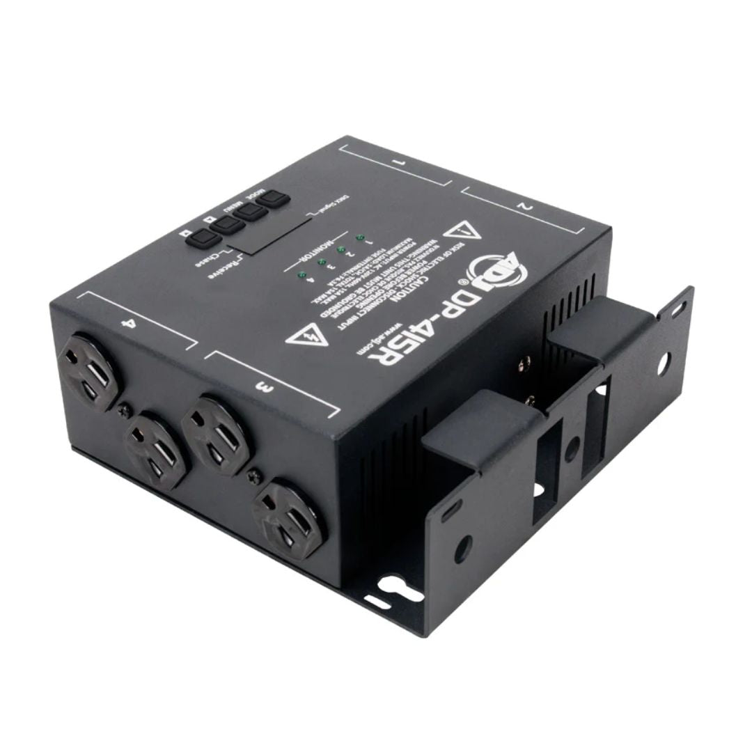 Angled view of ADJ DP-415R 4-Channel DMX Dimmer / Switch Pack on white background