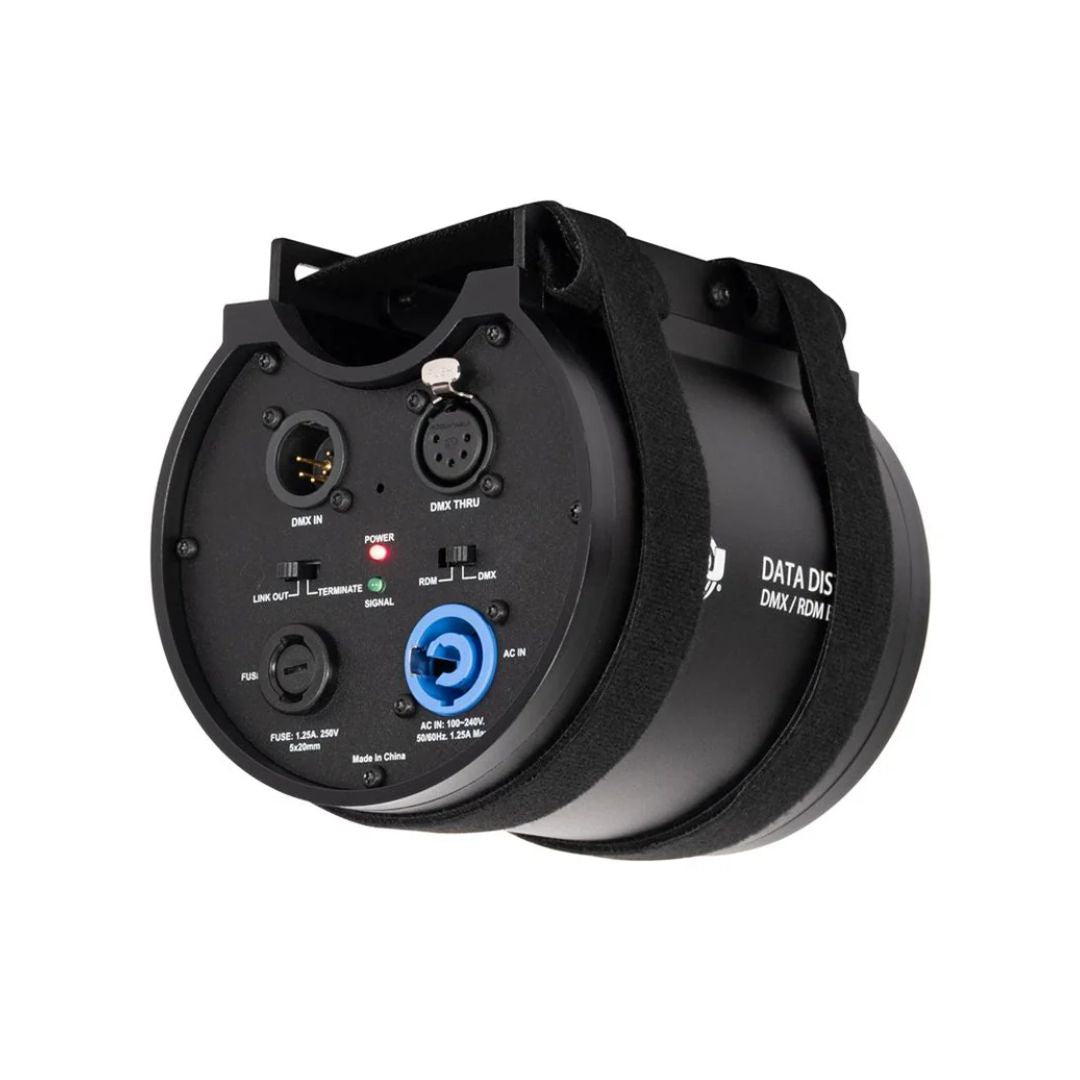 Angled rear view of ADJ Data Distro 6 DMX and RDM Data Splitter on white background