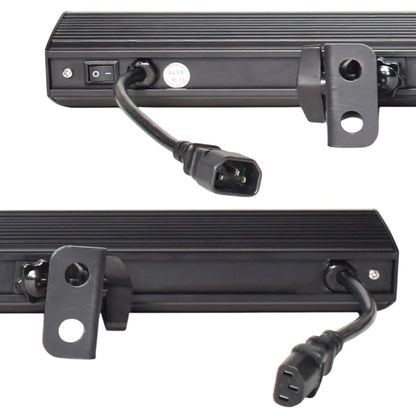 Close up view of ADJ ECO UV Bar Plus IR ports on white background