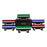 Front view of ADJ ELE188 ElectraPix Bar 8 Pak with light bars and case on white background