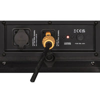 Close up view of ADJ ELE188 ElectraPix Bar 8 Pak case charging port with charging cable attached on white background