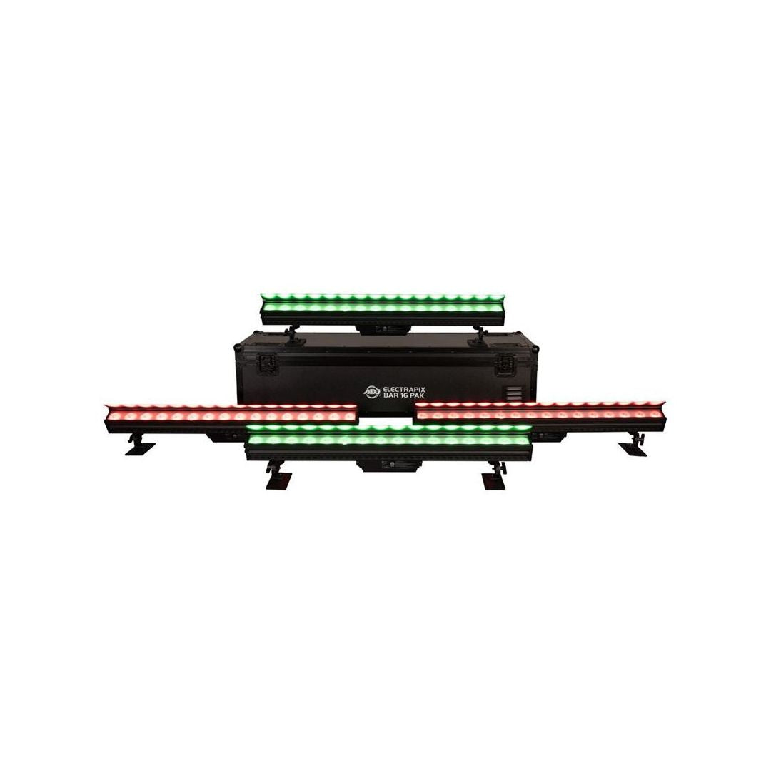 Front view of ADJ ELE367 ElectraPix Bar 16 Pak with the light bars around it on white background