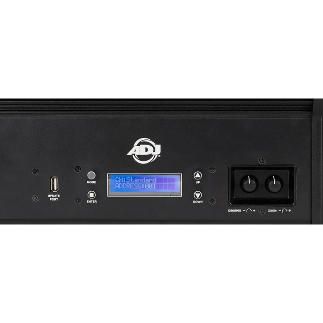Close up view of control panel of ADJ ENC900 Encore FR Pro Color 400W LED Fresnel on white background