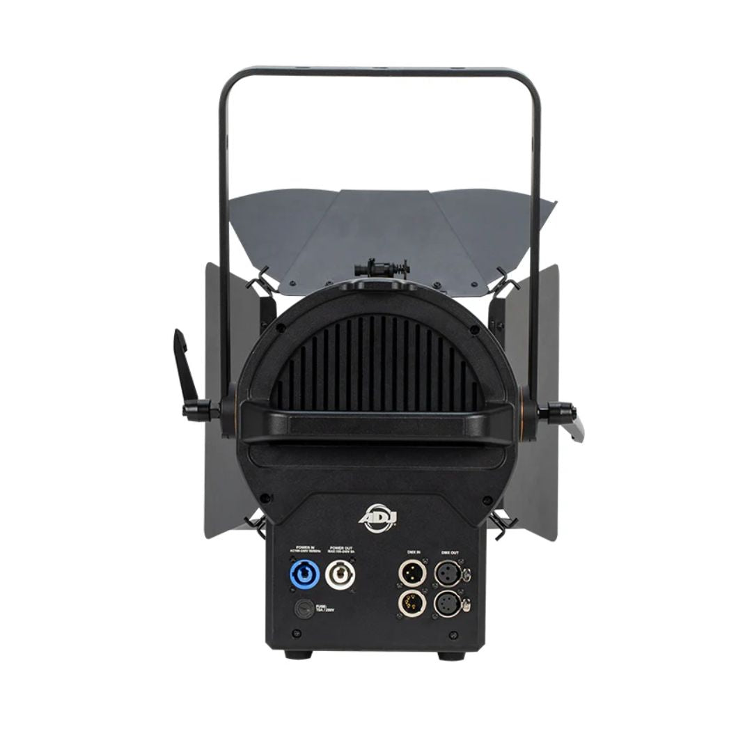 Rear view of ADJ ENC900 Encore FR Pro Color 400W LED Fresnel on white background