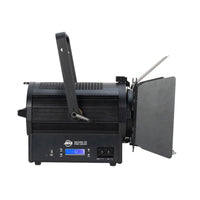 Side view of ADJ ENC900 Encore FR Pro Color 400W LED Fresnel on white background