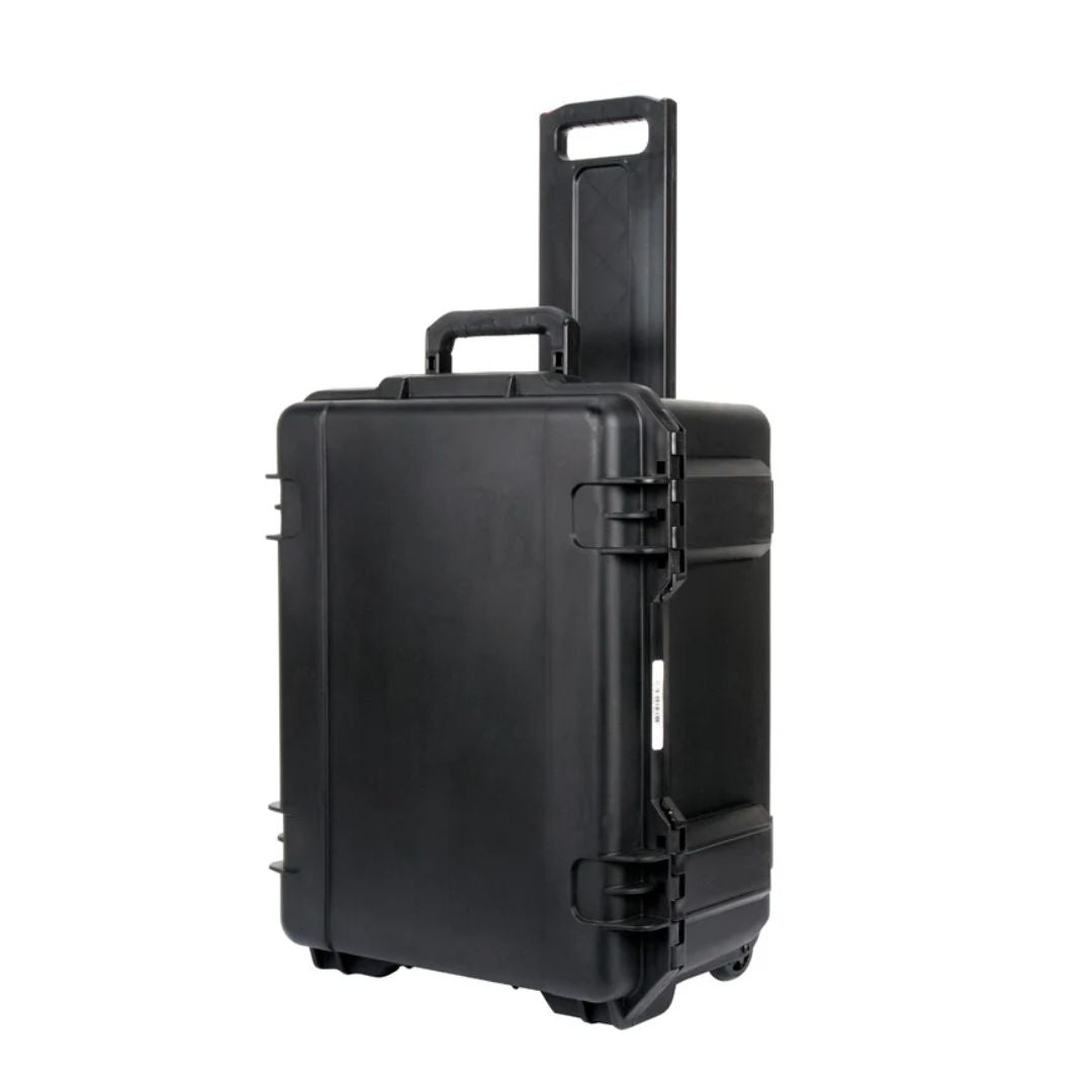 Angled view of ADJ Element PC6 Road Case upright with handle extended on white background