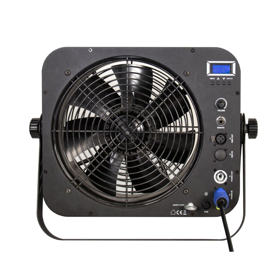 Rear view of ADJ Entour Cyclone Stage Fan on white background