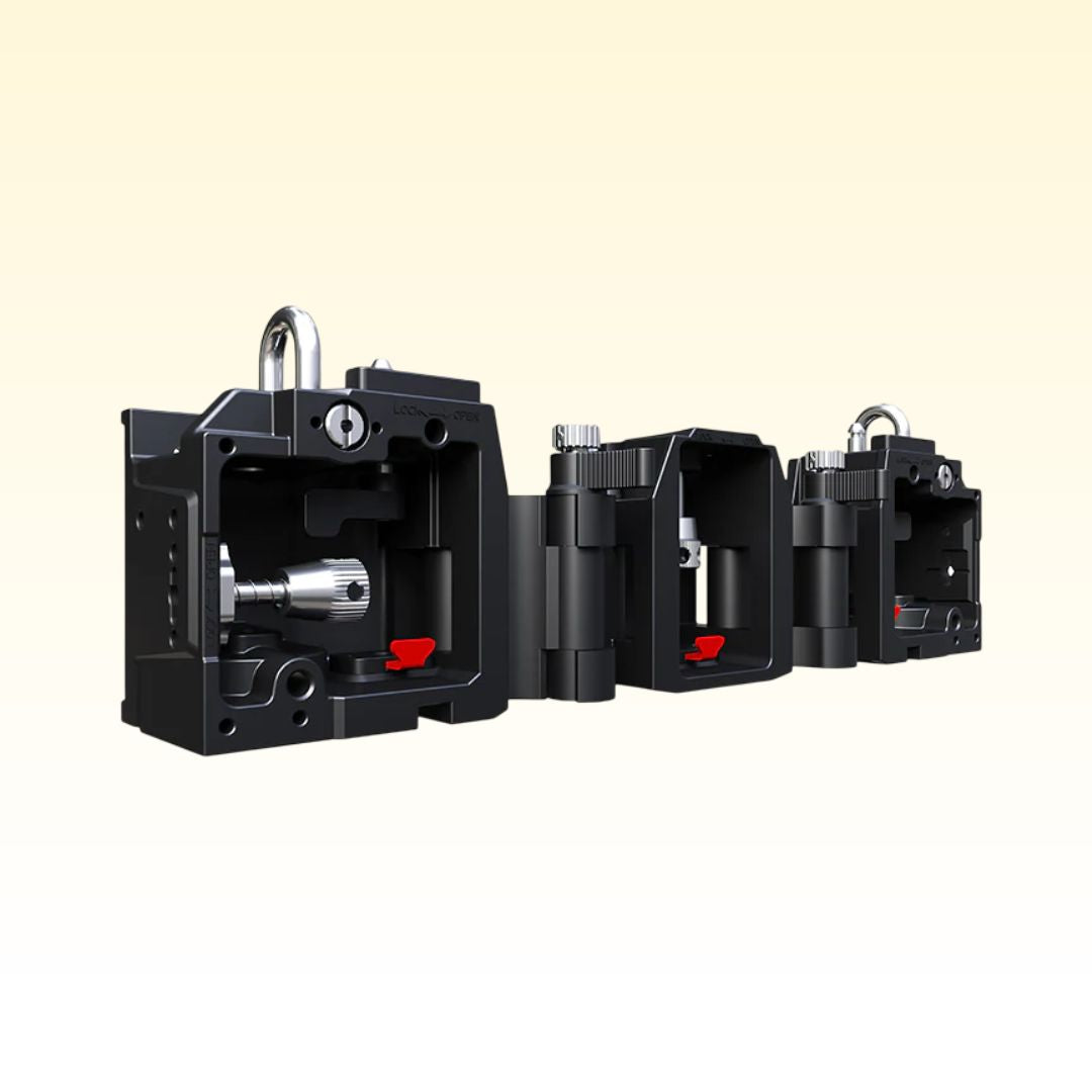 Angled side view of ADJ FLEX45RB Rigging Bar on yellow background