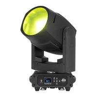 Front view of ADJ FOC615 Focus Wash 400 6-in-1 LED Moving Head with yellow light on white background