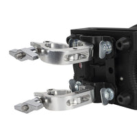 Close up view of ADJ FOC615 Focus Wash 400 6-in-1 LED Moving Head mounting brackets on white background