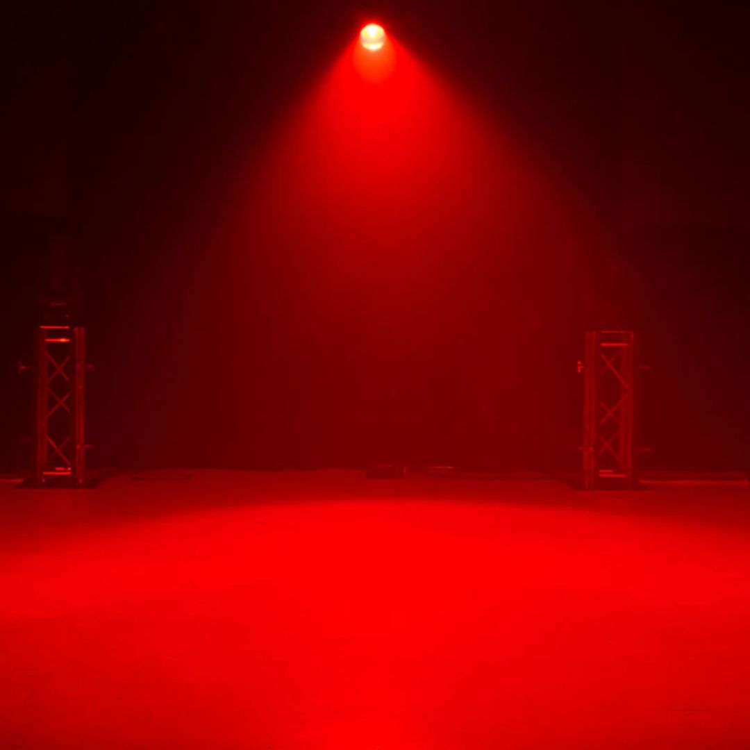 Hanging ADJ FOC615 Focus Wash 400 6-in-1 LED Moving Head with red light beam in dark venue