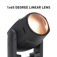 Front view of ADJ FOC615 Focus Wash 400 6-in-1 LED Moving Head with 1x40 degree linear lens attached on white background