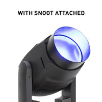 Front view of ADJ FOC615 Focus Wash 400 6-in-1 LED Moving Head with snoot attached on white background