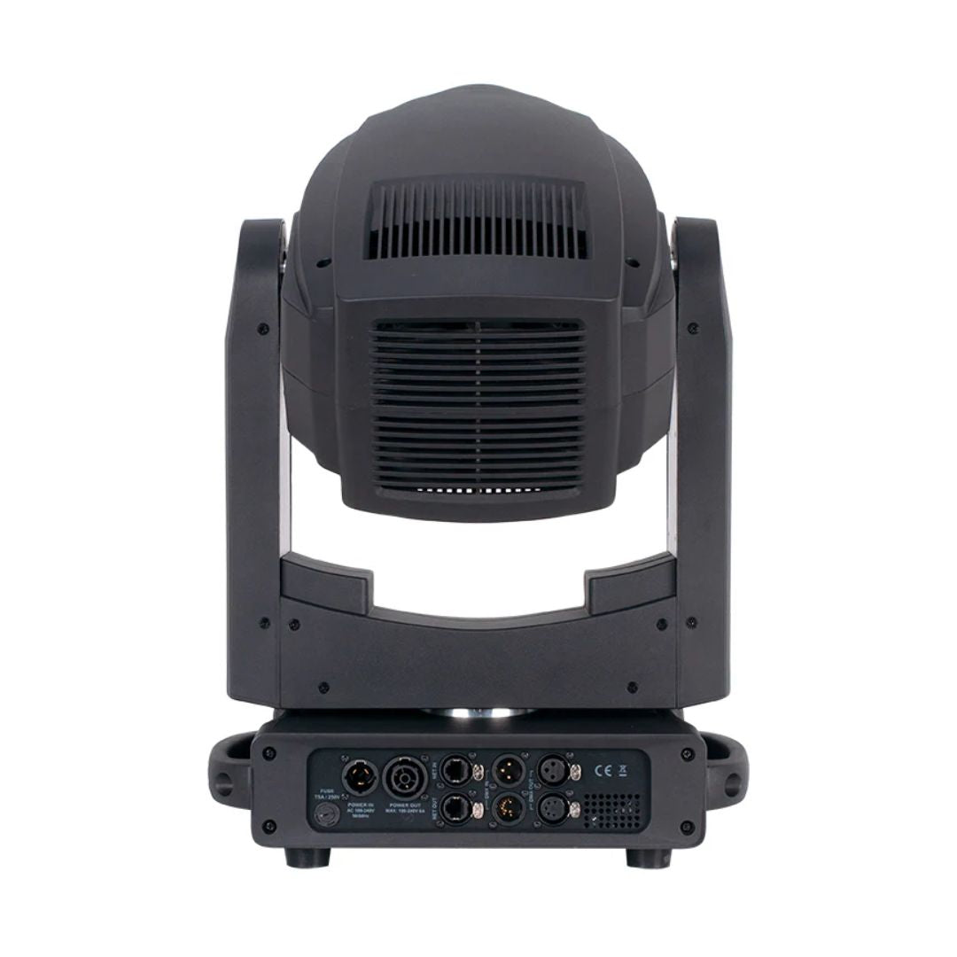 Rear view of ADJ FOC635 Focus Spot 6Z 300W LED Moving Head on white background