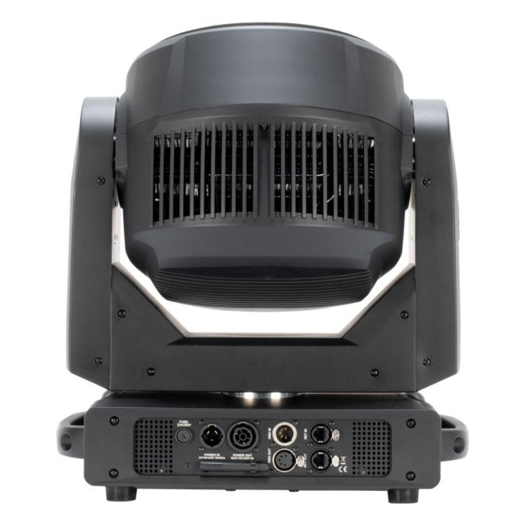 Rear view of ADJ FOC747 Focus Flex L19 RGBL LED Moving Head on white background