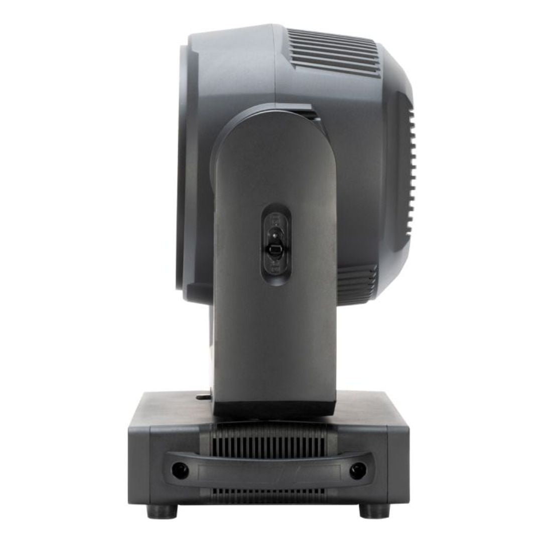Side view of ADJ FOC747 Focus Flex L19 RGBL LED Moving Head on white background