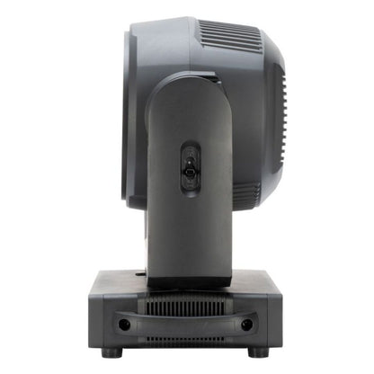Side view of ADJ FOC747 Focus Flex L19 RGBL LED Moving Head on white background