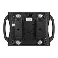 Bottom view of ADJ FOC750 Focus Spot 7Z 7-Color LED Moving Head on white background