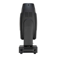 Side view of ADJ FOC750 Focus Spot 7Z 7-Color LED Moving Head pointing up on white background