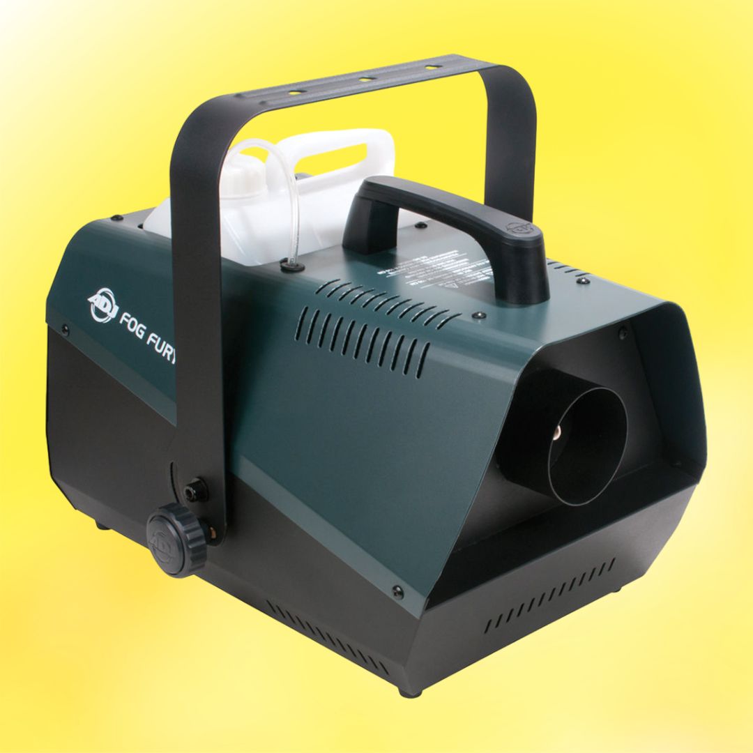 Angled view of ADJ FOG333 Fog Fury 3000 on yellow background