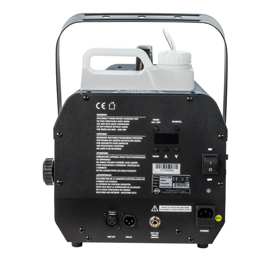 Rear view of ADJ FOG333 Fog Fury 3000 on white background