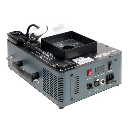 Angled side view of ADJ Fog Fury Jett Vertical Fog Machine on white background