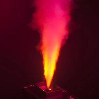 ADJ Fog Fury Jett Vertical Fog Machine blowing fog upward with red light in dark venue