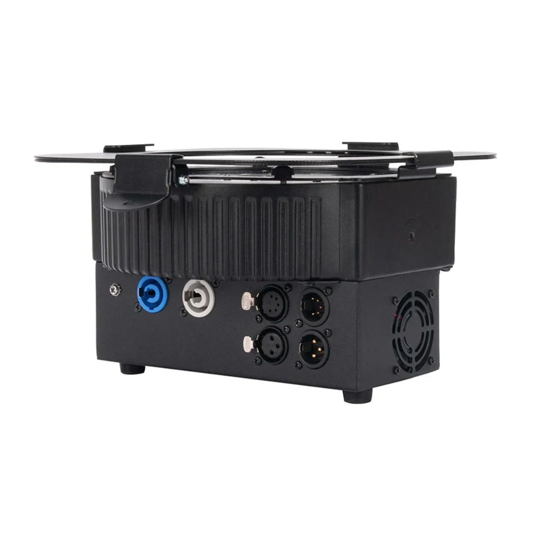 Side view of ADJ HEX410 12PX HEX RGBAW+UV LED Par displaying ports on white background