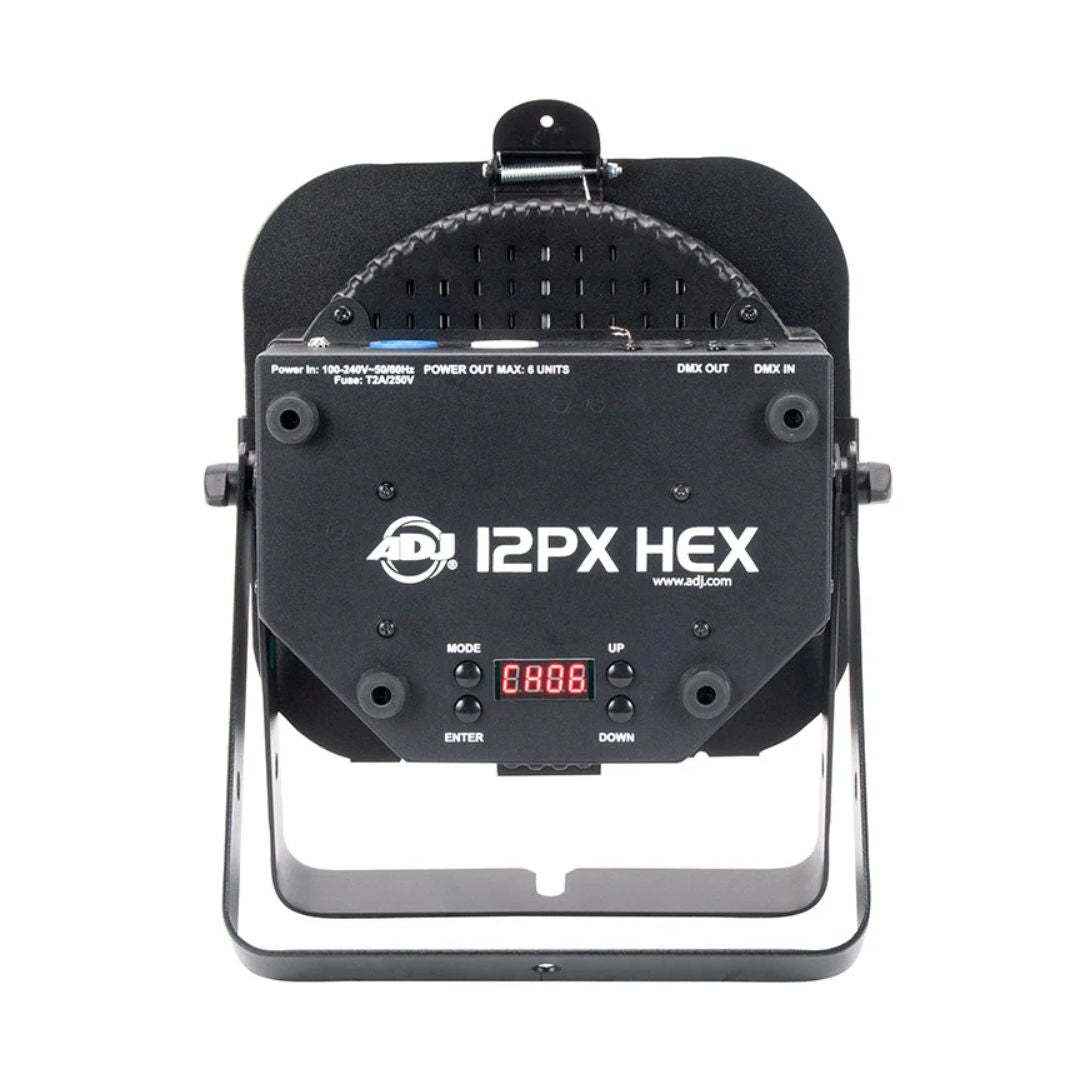 Rear view of ADJ HEX410 12PX HEX RGBAW+UV LED Par on white background