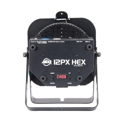 Rear view of ADJ HEX410 12PX HEX RGBAW+UV LED Par on white background